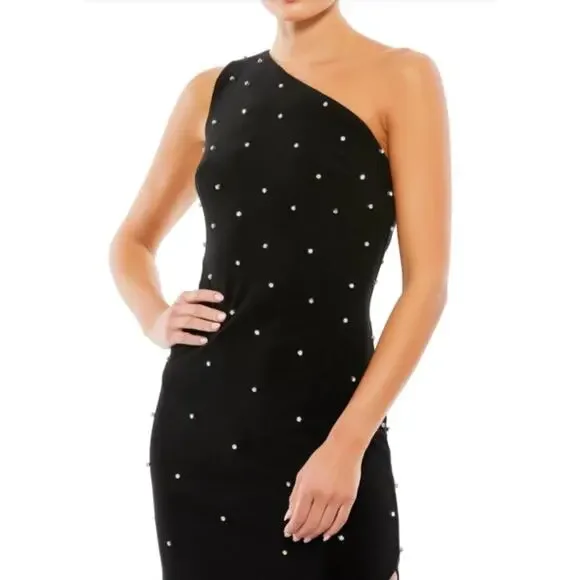 Mac Duggal Midnight Sparkle Rhinestone One-Shoulder Asymmetrical Black Midi 12 - Picture 4 of 7